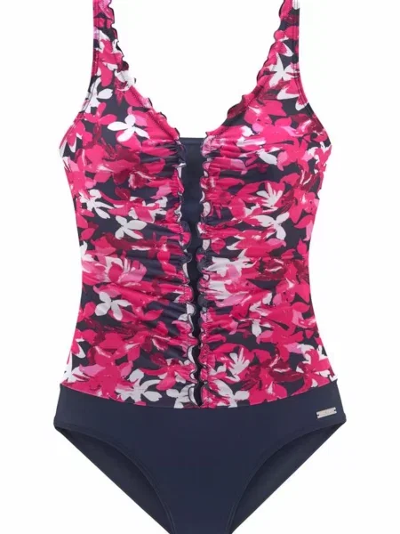 PETITE FLEUR Costum de baie modelator roz albastru închis alb