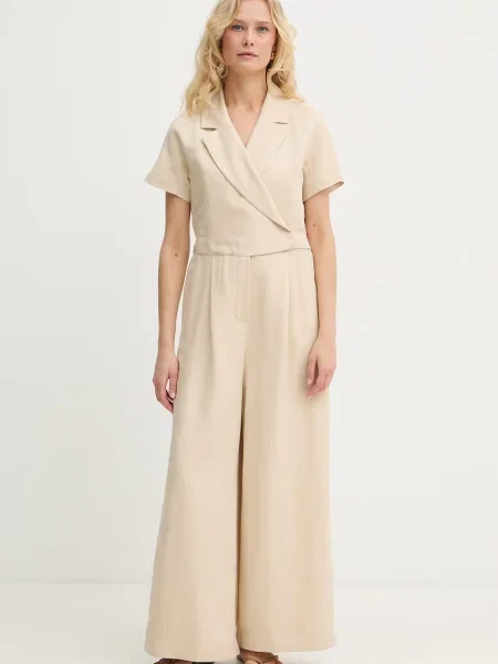 Weekend Max Mara kombinezon kopertowy z lnem OBLATO beżowy