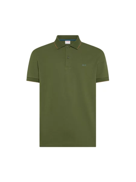 Koszulka polo Sun68 w paski z kołnierzem zielona