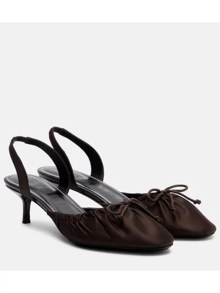 Pantofi cu toc Staud din satin slingback alb