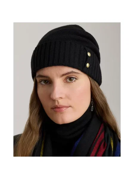 Czapka beanie z detalem z logo Lauren Ralph Lauren czarna