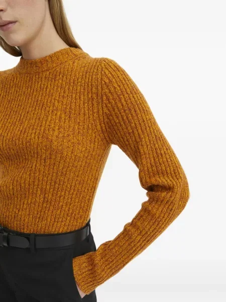 Sweter Rodebjer z wełny merino prążkowany pomarańczowy