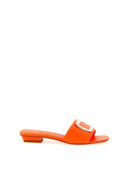 Klapki Roger Vivier skórzane pomarańczowe