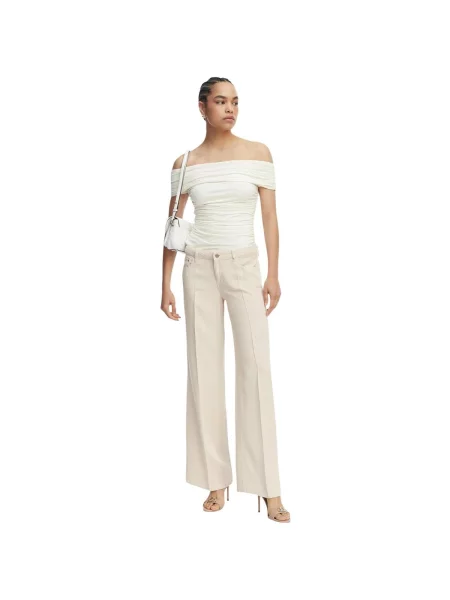 Guess Blugi Crem Wide Leg alb