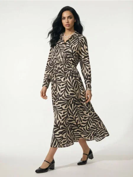 Міді сукня-сорочка з рослинним принтом різнобарвний