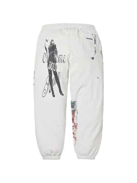 Pantaloni Supreme cu imagine alergare alb