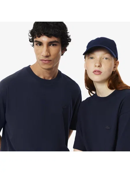 Lacoste T-Shirt Unisex Z Okrągłym Dekoltem Loose Fit granatowy