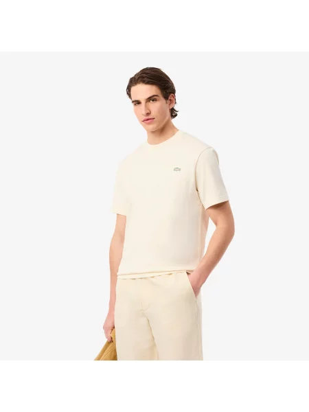 Lacoste T-Shirt Z Mocnej Dzianiny Jersey Z Haftowanym Symbolem beżowy