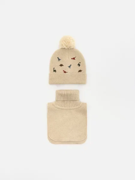 Reserved Beanie sapka és körsál szett bézs