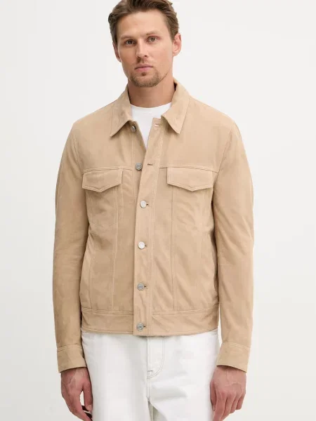 Trussardi jachetă pentru bărbați din piele întoarsă bej