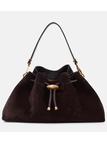 Geantă bucket Jimmy Choo din piele de căprioară mini maro