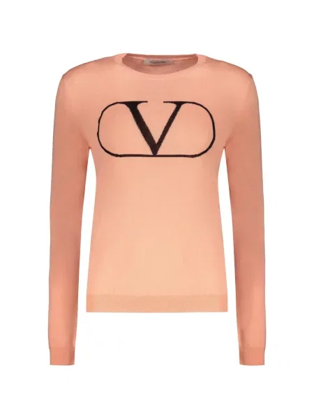 Pulover Valentino Garavani de lână cu decolteu rotund portocaliu