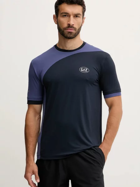 Тениска за трениране Emporio Armani с десен тъмносиньо