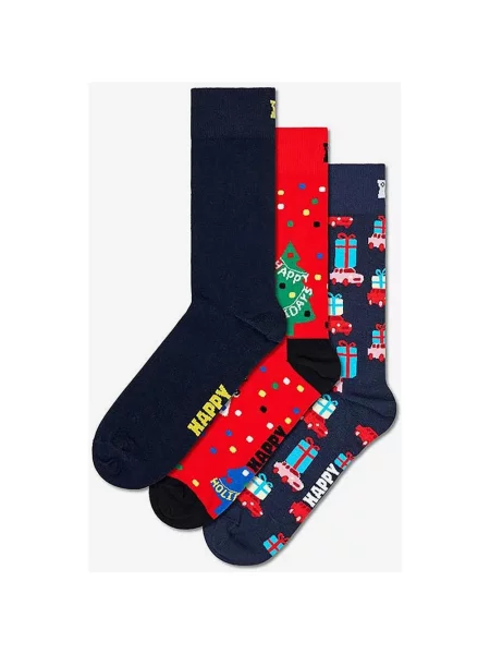 Skarpety Happy Socks Holiday Tree głęboki niebieski 3 sztuki czerwony