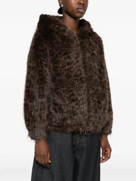 Geacă Betta Corradi cu imagine cu model leopard cu blană maro