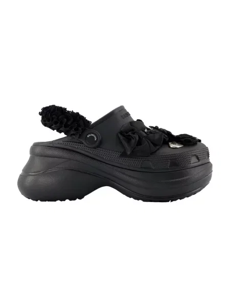 Lniane klapki mules Balenciaga Crocs na ramiączkach czarne
