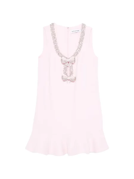 Sukienka mini Self-portrait z kokardką z krepy garniturowa różowa