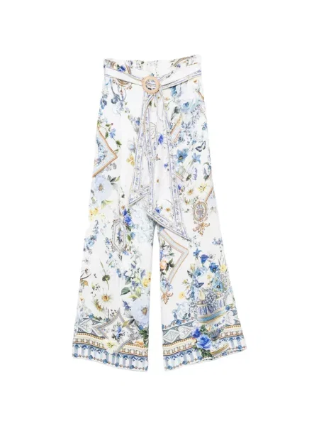 Pantaloni palazzo Camilla cu model floral cu imagine alb