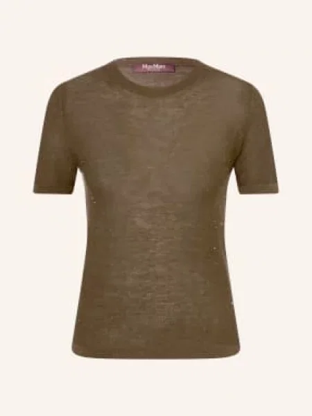 Max Mara Studio Pletené Tričko Lepre S Flitry khaki zlatá