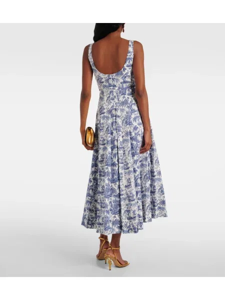 Rochie midi Staud cu imagine până la genunchi din poplin albastru