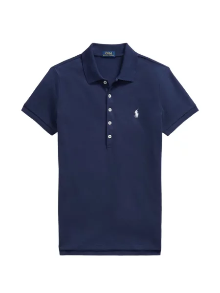 Вълнена поло тениска Polo Ralph Lauren с връзки с принт синьо