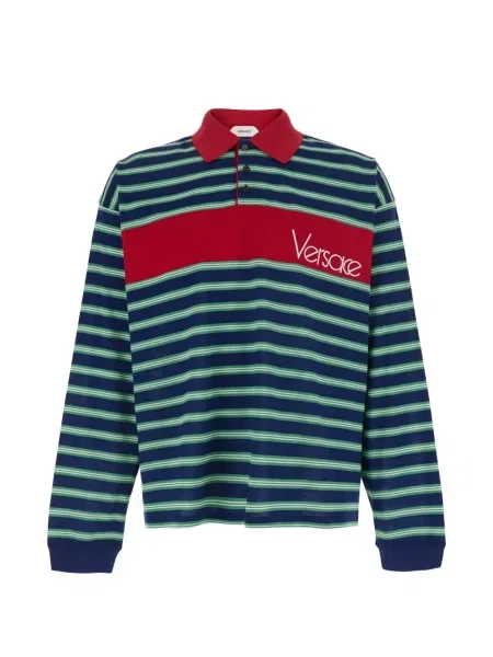 Lung tricou polo Versace cu autograf albastru