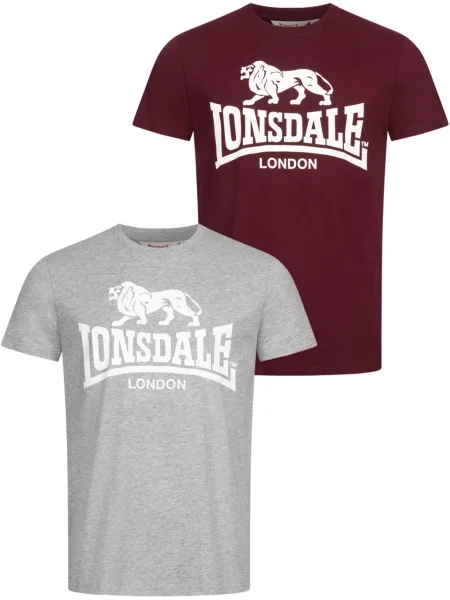 LONSDALE Tricou KELSO gri / roșu vin alb