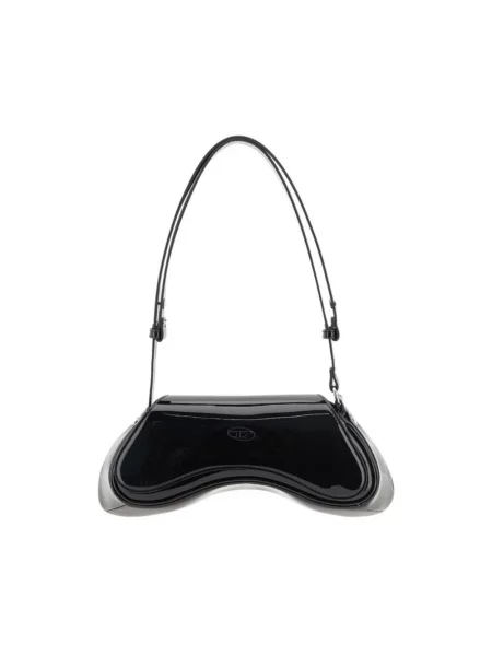 Lakierowana lniana torebka crossbody Diesel czarna