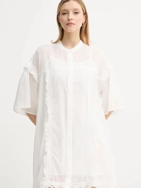 ISABELLE BLANCHE sukienka z domieszką jedwabiu mini oversize biały