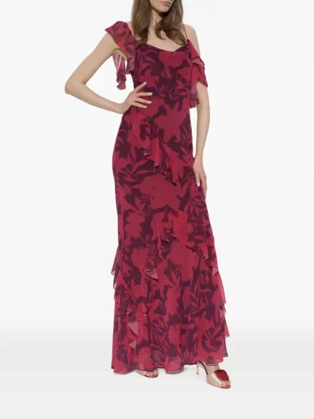 Rochie maxi Self-portrait cu model floral cu imagine roșu