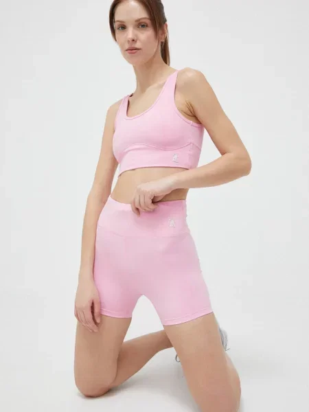 Къс панталон за трениране Juicy Couture Liza с изчистен дизайн с висока талия розово