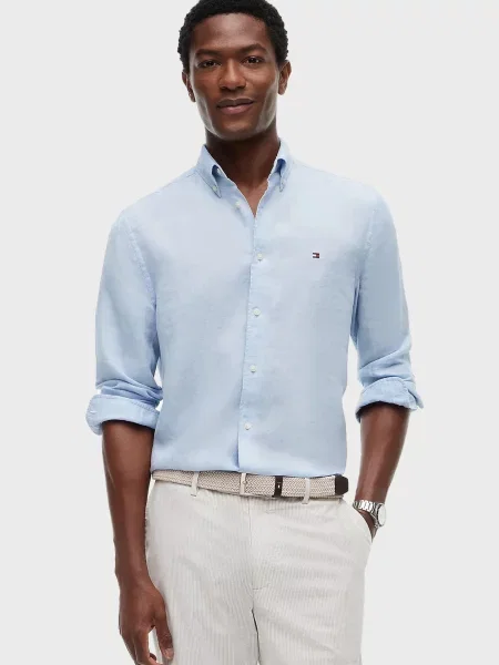 Лляна сорочка Tommy Hilfiger блакитна