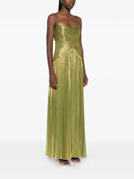 Rochie maxi Retrofete plisată de costum auriu