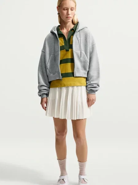 Nike Sportswear dukserica na zakopčavanje sa kapuljačom ženska s pamukom Studio Fleece siva