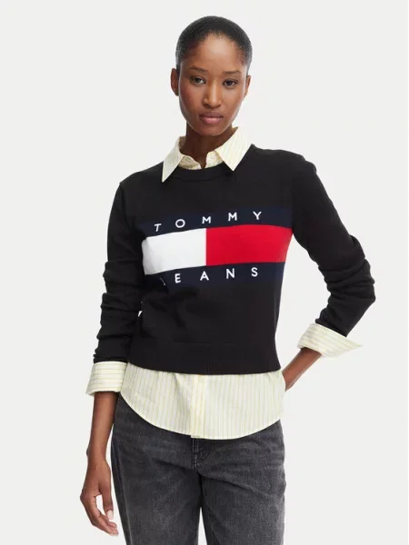 Tommy Jeans Sveter Flag čierna