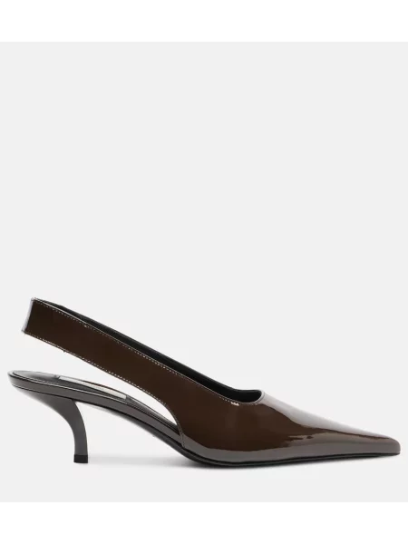 Pantofi cu toc Toteme din piele de lac slingback maro