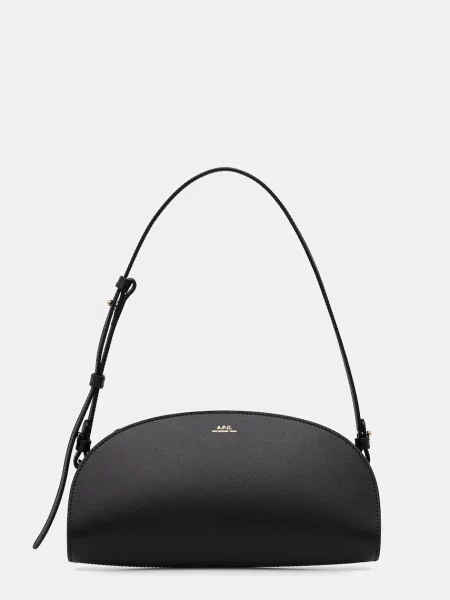 A.P.C. geantă pentru femei din piele SAC DEMI.LUNE SHOULDER negru