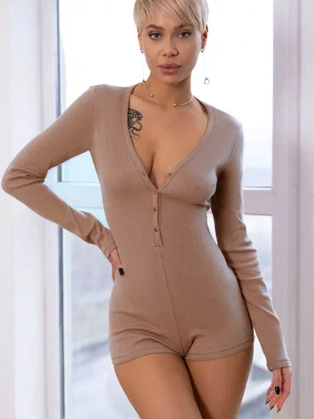 Пижама Leinle с длинным рукавом коричневая