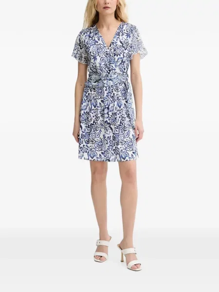 Rochie mini Morgan cu model floral cu decolteu în V albastru