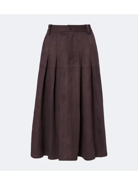 Fustă midi Velvet de catifea maro