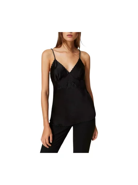 Top Twinset z dekoltem w serek czarny