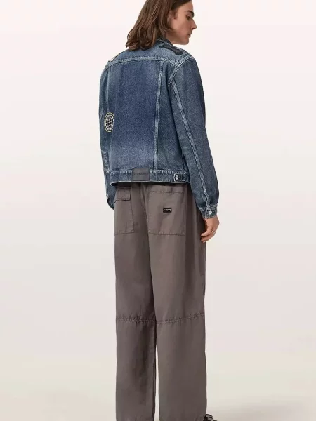 AllSaints панталон мъжки с лен ECHO сиво