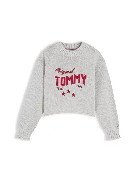 TOMMY HILFIGER Πουλόβερ πέτρα / έντονο κόκκινο