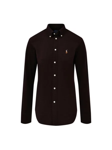 Dzianinowa koszula Polo Ralph Lauren z długim rękawem brązowa