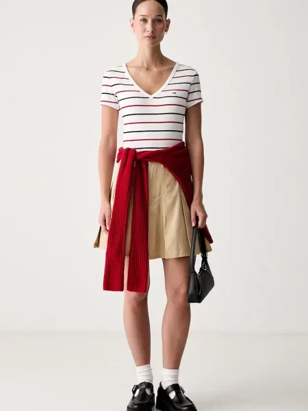 Tommy Jeans fustă evazată din bej