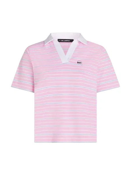 Karl Lagerfeld Tricou Ikon Stripe albastru deschis / pal roz