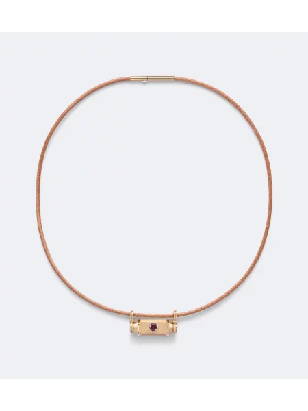 Colier Marie Lichtenberg din piele cu garnet cu motiv cu inimi