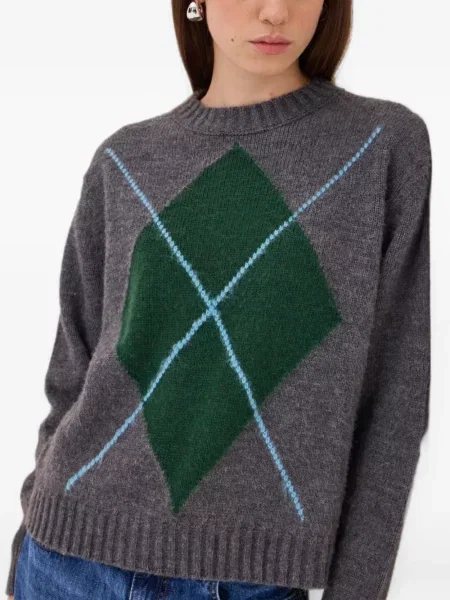 Pulover Ottod’ame cu model argyle cu decolteu rotund gri