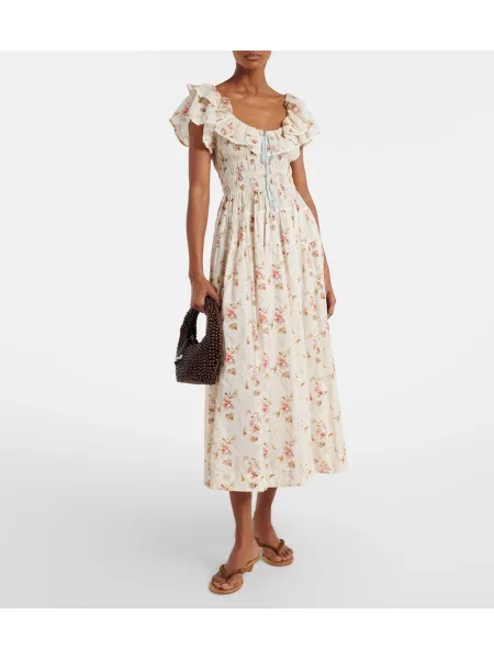 Rochie midi Dôen cu model floral alb