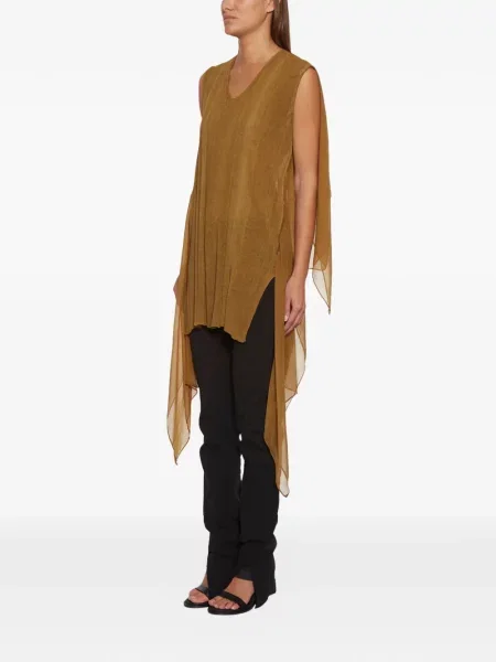 Bluzka Masnada szyfonowa z dekoltem w serek brązowa